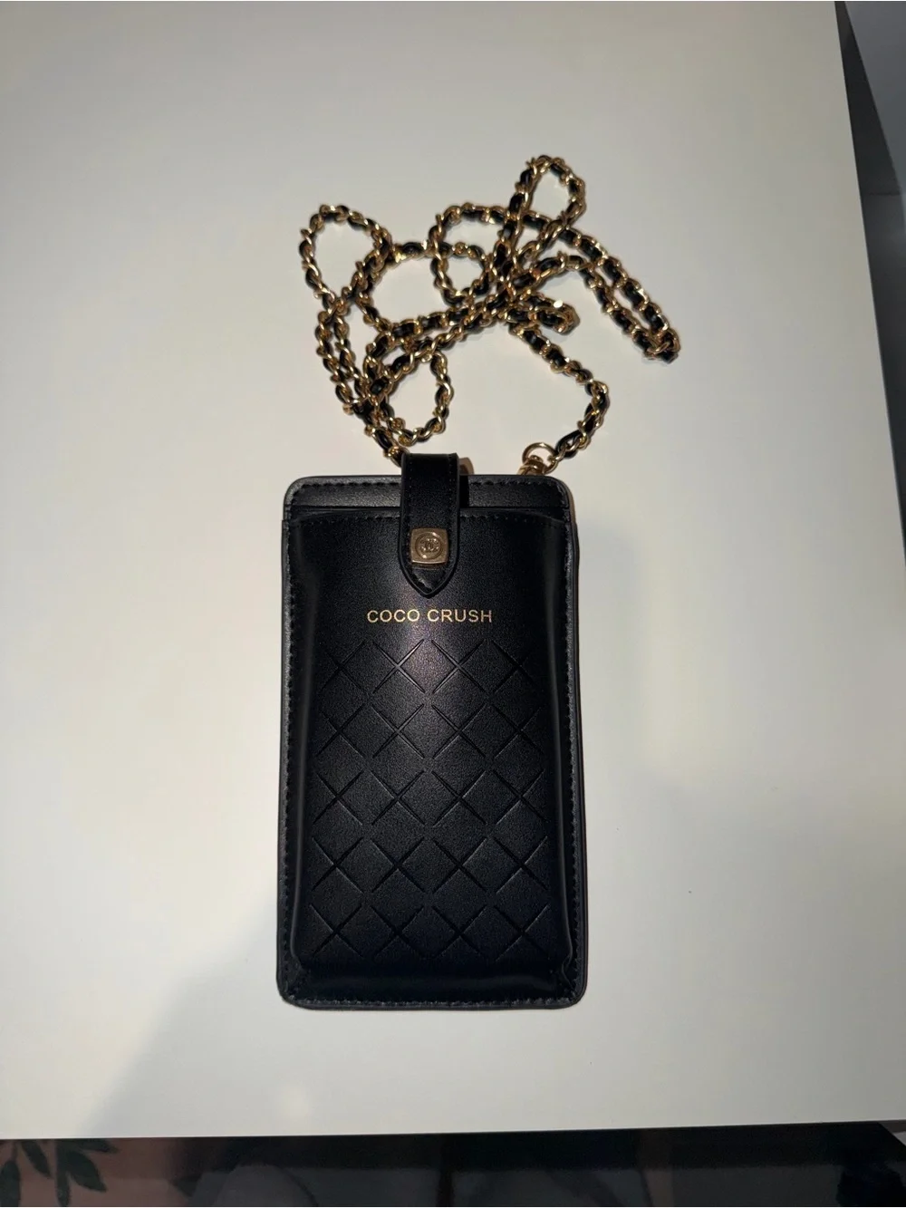 Brand New Chanel Faux Leather Coco Crush Black Quilted Crossbody Phone Card Bag